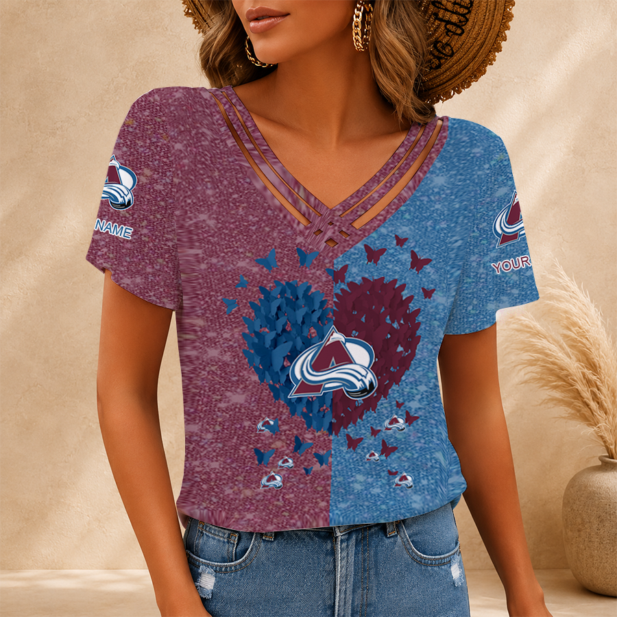 LIMITED EDITION - NEW CUSTOMIZED NHL05 CAL COLORADO AVALANCHE V-NECK SHIRT