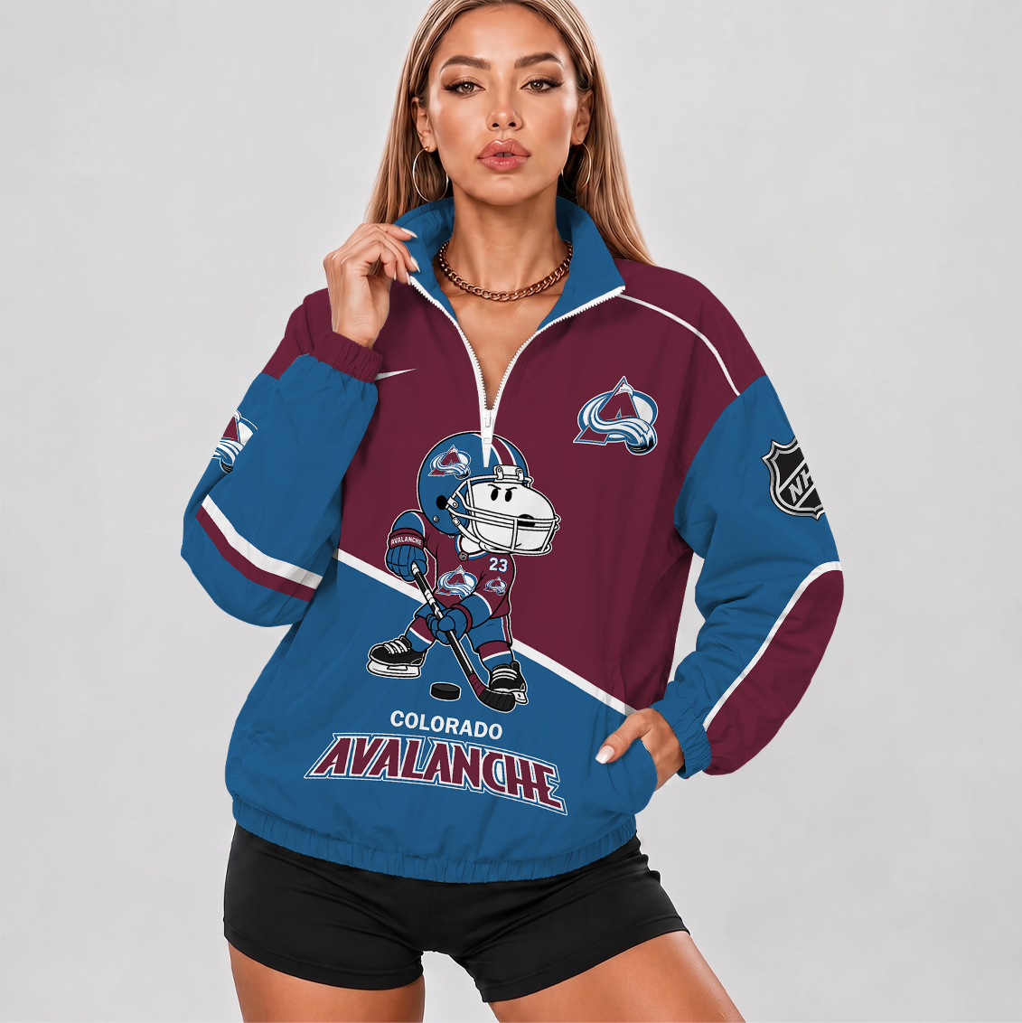 [SUPER SALE] NEW CUSTOMIZED NHL05 CAL COLORADO AVALANCHE V-NECK ZIPPER SWEATSHIRT JACKET