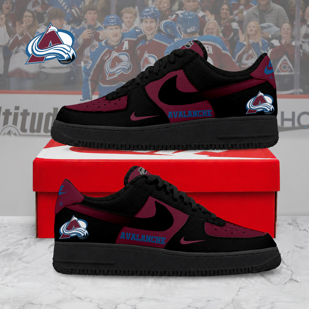 ELITE EDITION - NEW CUSTOMIZED NHL05 CAL COLORADO AVALANCHE AF1 SHOES