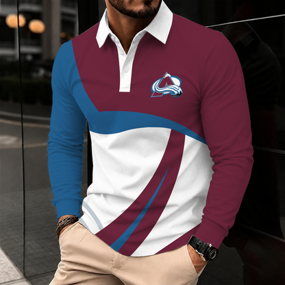 [SUPER SALE] NEW CUSTOMIZED NHL05 CAL COLORADO AVALANCHE MEN LONG SLEEVE POLO
