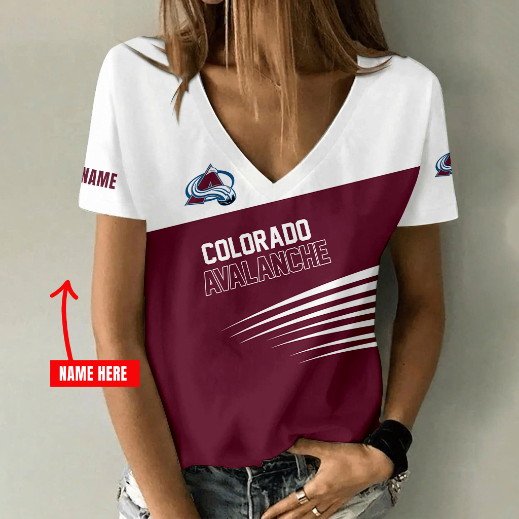 [SUPER SALE] NEW CUSTOMIZED NHL05 CAL COLORADO AVALANCHE V-NECK FEMALE SHIRT