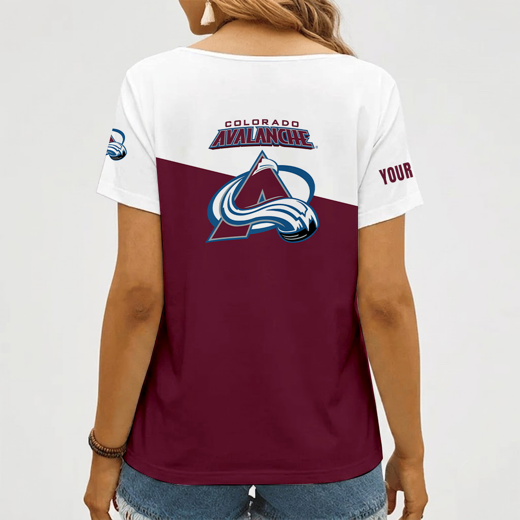 [SUPER SALE] NEW CUSTOMIZED NHL05 CAL COLORADO AVALANCHE V-NECK FEMALE SHIRT