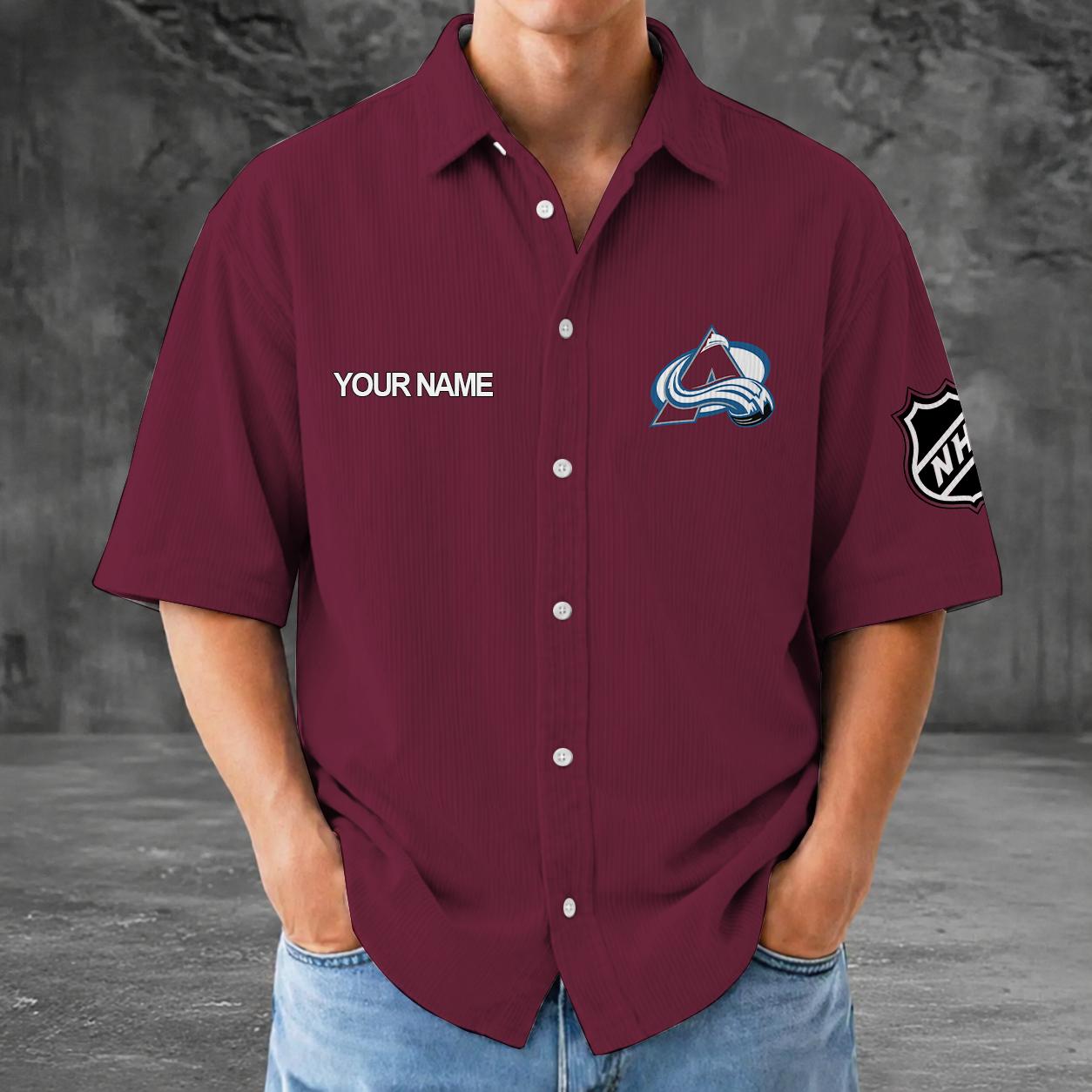 [SUPER SALE] NEW CUSTOMIZED NHL05 CAL COLORADO AVALANCHE SEERSUCKER BUTTON SHIRT