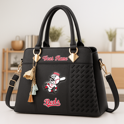 LIMITED EDITION - NEW CUSTOMIZED MLB05 CRS CINCINNATI REDS ZIP HANDBAG MULTICOLOR