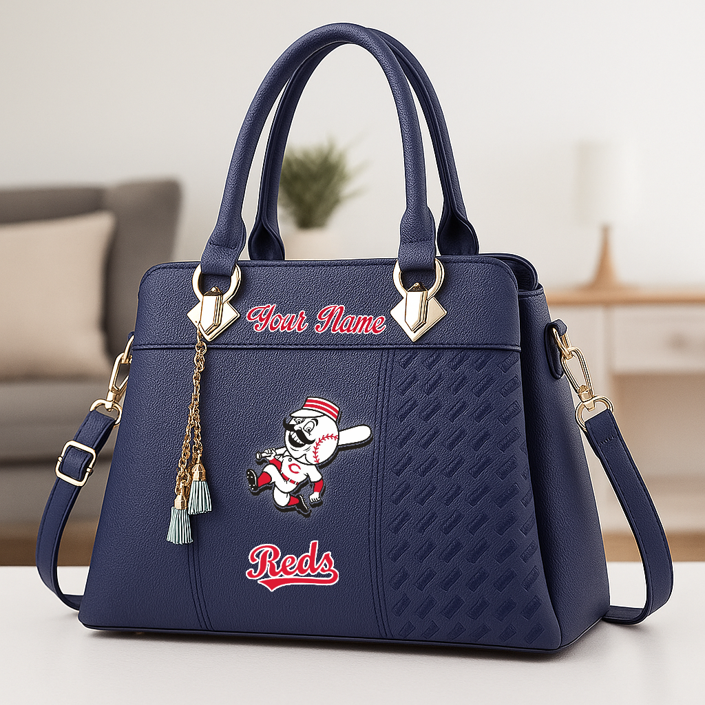LIMITED EDITION - NEW CUSTOMIZED MLB05 CRS CINCINNATI REDS ZIP HANDBAG MULTICOLOR
