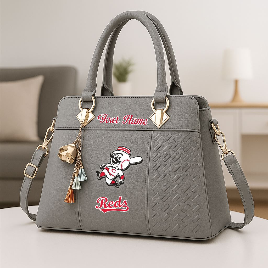 LIMITED EDITION - NEW CUSTOMIZED MLB05 CRS CINCINNATI REDS ZIP HANDBAG MULTICOLOR