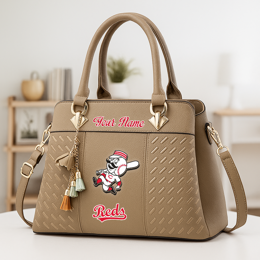 LIMITED EDITION - NEW CUSTOMIZED MLB05 CRS CINCINNATI REDS ZIP HANDBAG MULTICOLOR