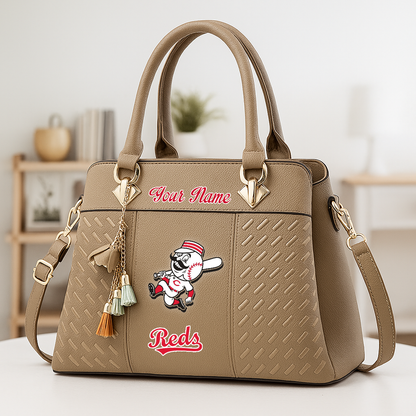 LIMITED EDITION - NEW CUSTOMIZED MLB05 CRS CINCINNATI REDS ZIP HANDBAG MULTICOLOR