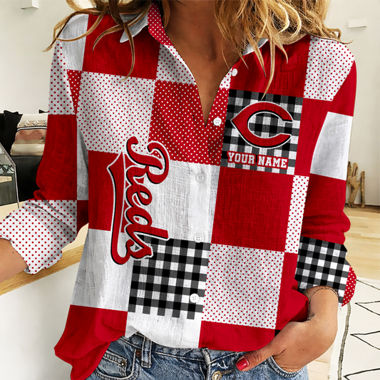 LIMITED EDITION - NEW CUSTOMIZED MLB05 CRS CINCINNATI REDS WOMEN CASUAL SHIRT FOR FAN