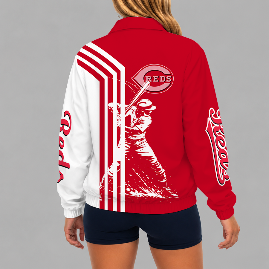 [FLASH SALE] NEW CUSTOMIZED MLB05 CRS CINCINNATI REDS V-NECK ZIPPER SWEATSHIRT JACKET