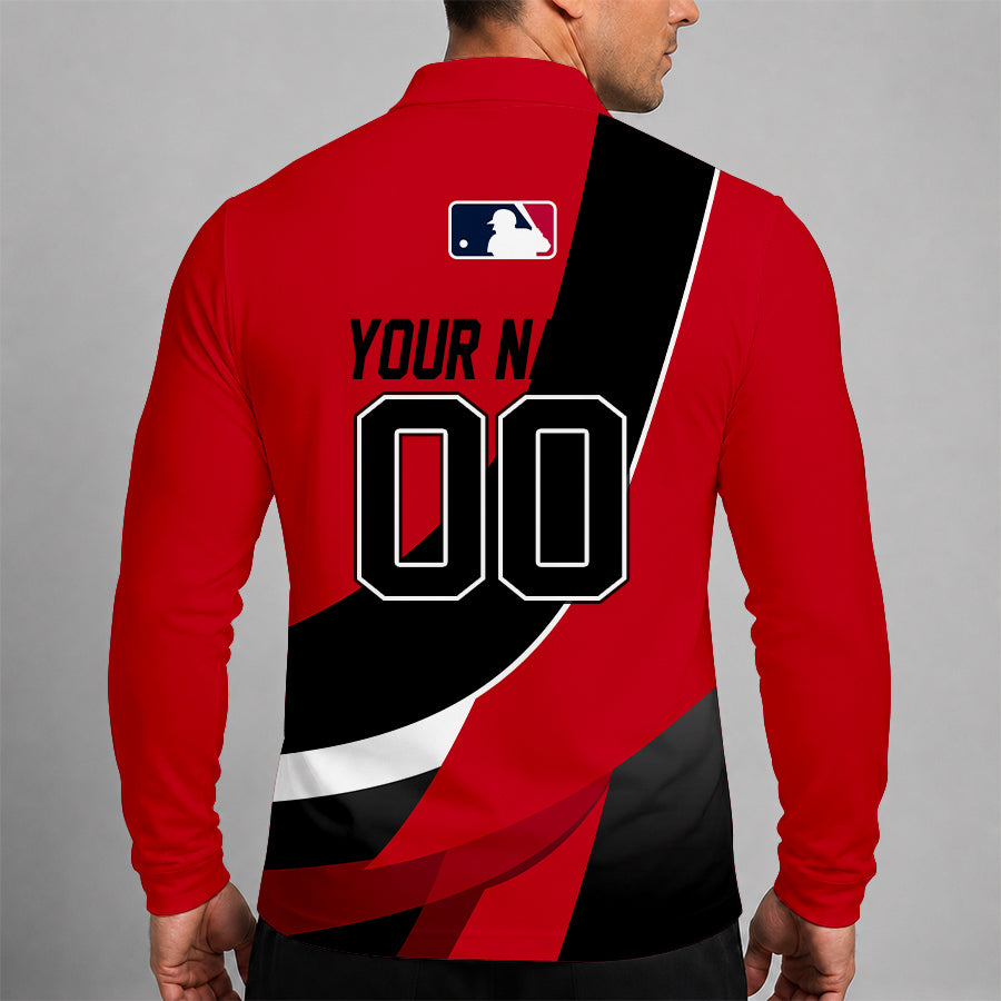 [FLASH SALE] NEW CUSTOMIZED MLB05 CRS CINCINNATI REDS MEN'S LONG SLEEVE POLO