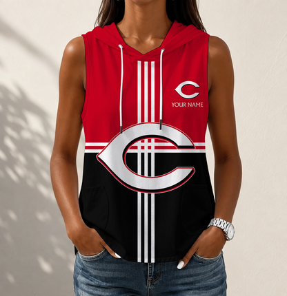 LIMITED EDITION - NEW CUSTOMIZED MLB05 CRS CINCINNATI REDS WOMEN'S SLEEVELESS HOODED POCKET TANK TOP