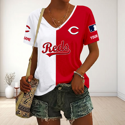 SPECIAL EDITION - NEW CUSTOMIZED MLB05 CRS CINCINNATI REDS V-NECK FEMALE SHIRT