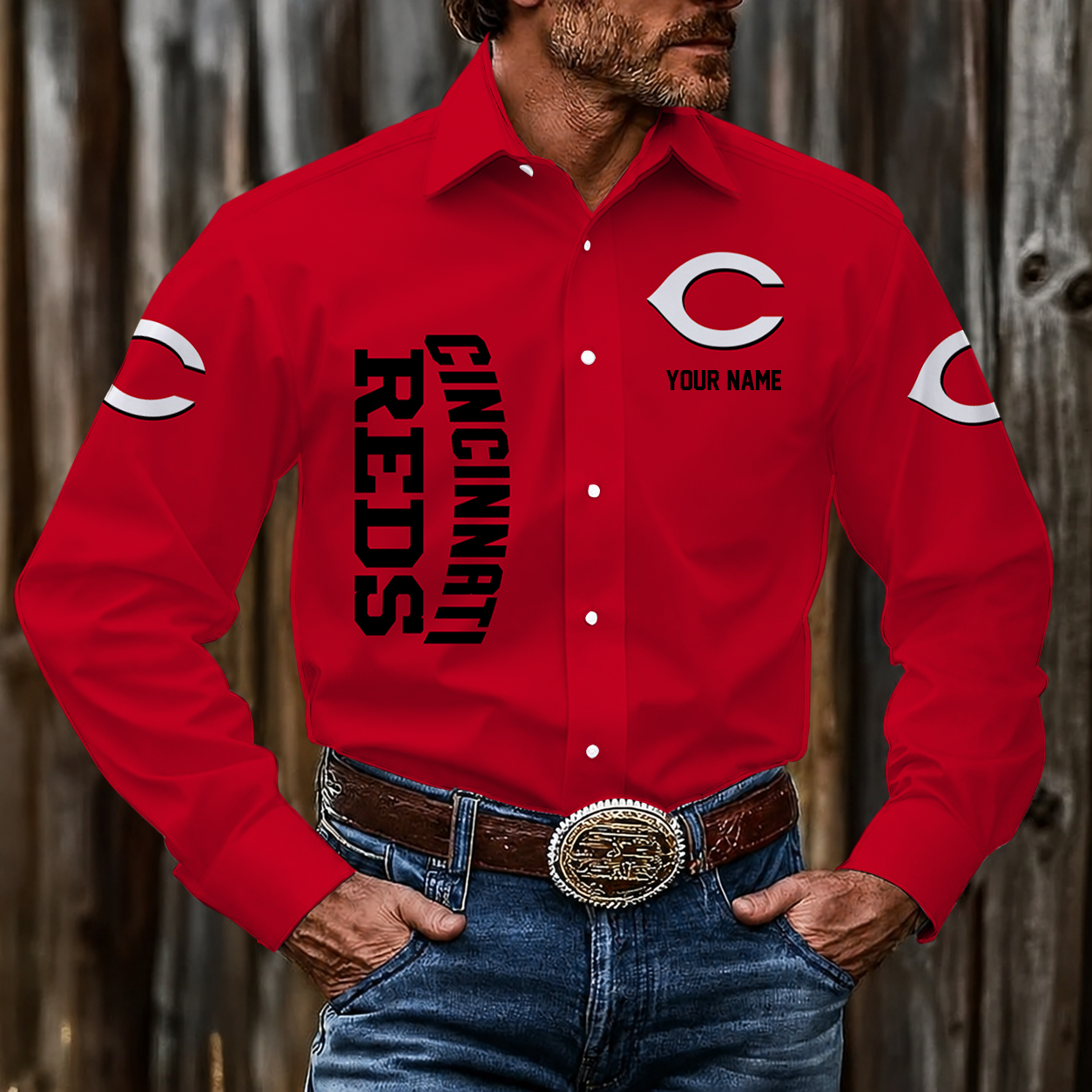 LIMITED EDITION - NEW CUSTOMIZED MLB05 CRS CINCINNATI REDS MEN'S LONG SLEEVE BUTTON-UP SHIRT