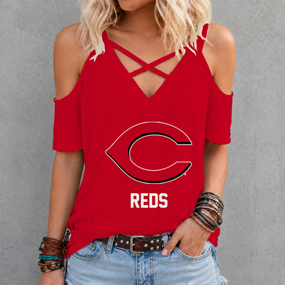 LIMITED EDITION - NEW CUSTOMIZED MLB05 CRS CINCINNATI REDS CRISS CROSS V-NECK TOP