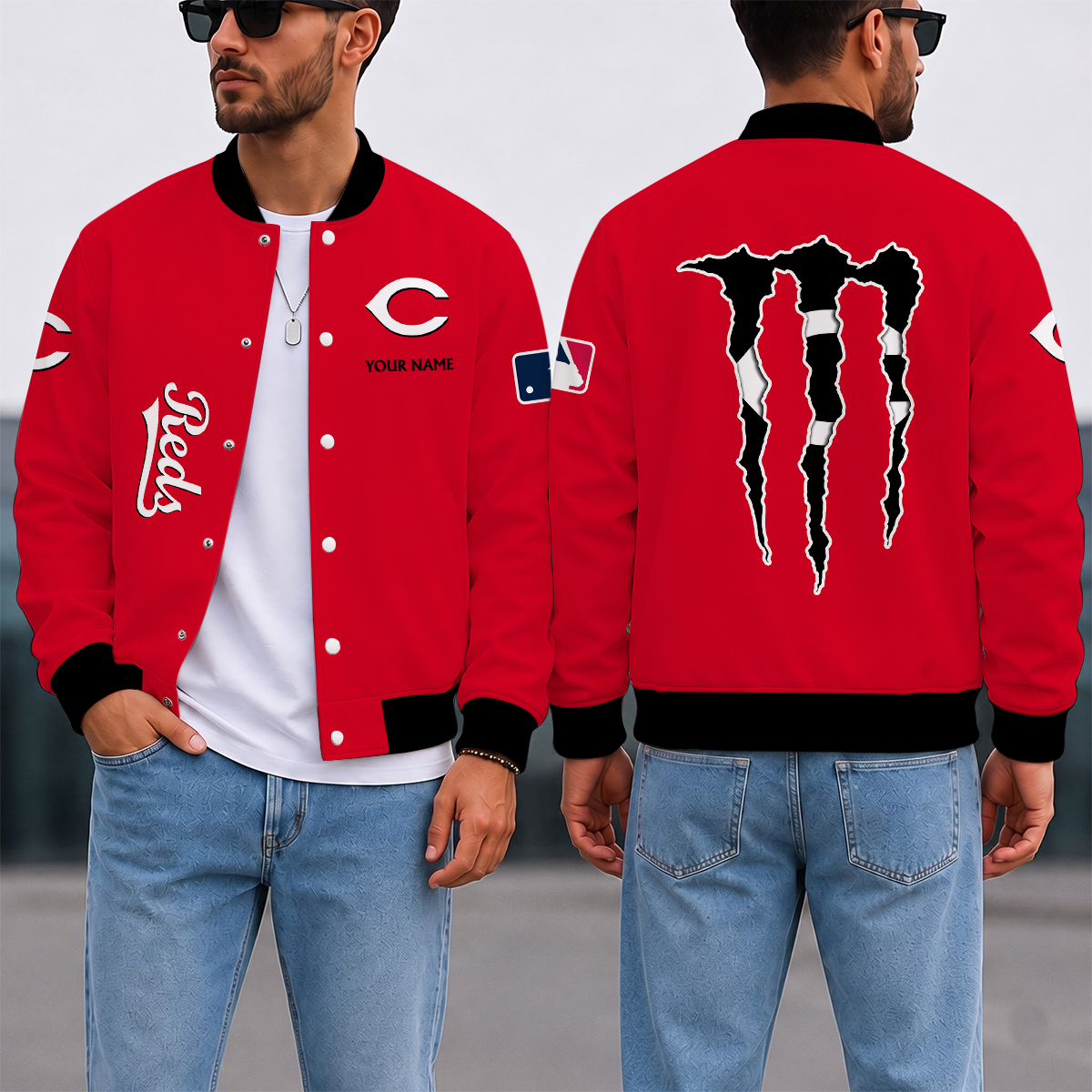 SPECIAL EDITION - NEW CUSTOMIZED MLB05 CRS CINCINNATI REDS SATIN VARSITY & BASEBALL JACKET