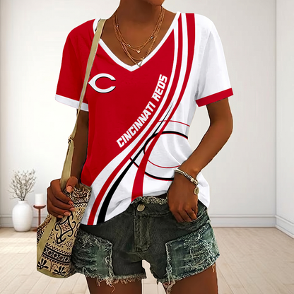 LIMITED EDITION - NEW CUSTOMIZED MLB05 CRS CINCINNATI REDS V-NECK FEMALE SHIRT