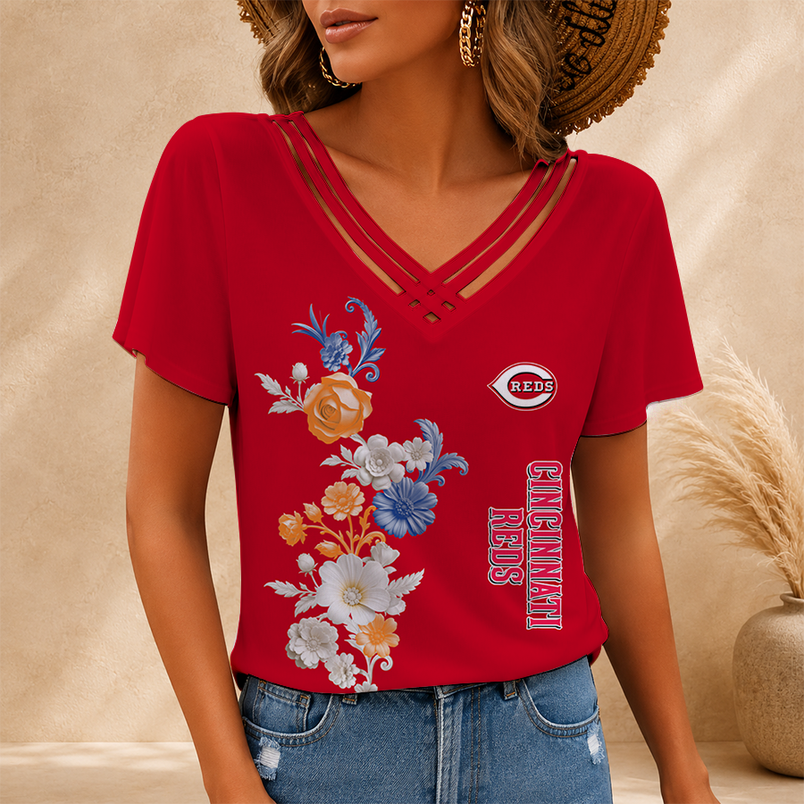 [FLASH SALE] NEW CUSTOMIZED MLB05 CRS CINCINNATI REDS V-NECK SHIRT