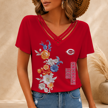 [FLASH SALE] NEW CUSTOMIZED MLB05 CRS CINCINNATI REDS V-NECK SHIRT