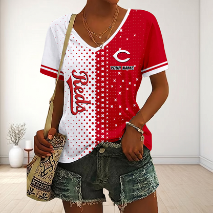 LIMITED EDITION - NEW CUSTOMIZED MLB05 CRS CINCINNATI REDS V-NECK FEMALE SHIRT