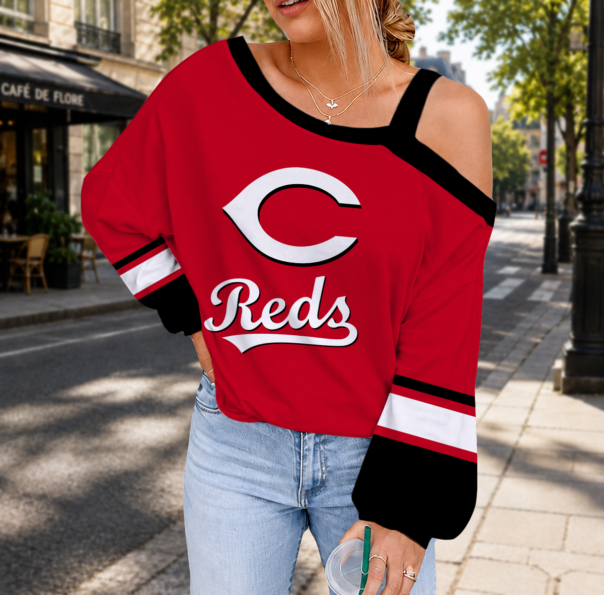 SPECIAL EDITION - NEW CUSTOMIZED MLB05 CRS CINCINNATI REDS DROP SHOULDER SWEATSHIRT