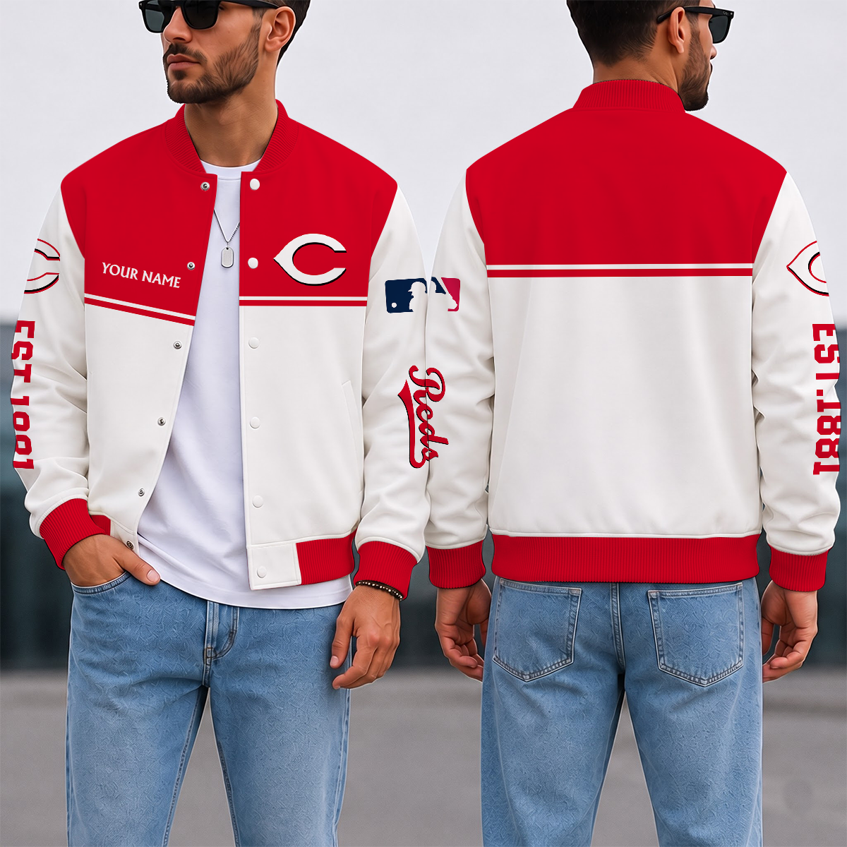 SPECIAL EDITION - NEW CUSTOMIZED MLB05 CRS CINCINNATI REDS SATIN VARSITY & BASEBALL JACKET