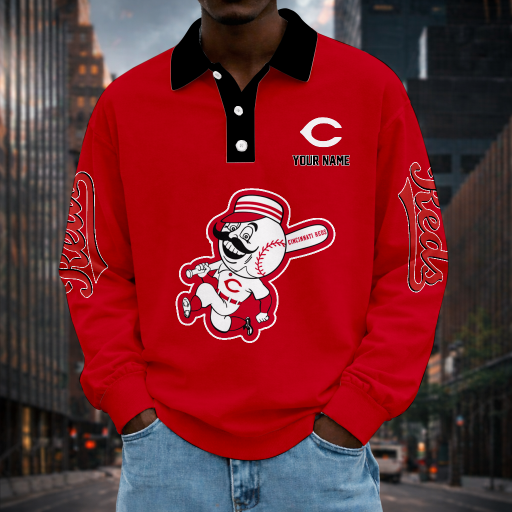 LIMITED EDITION - NEW CUSTOMIZED MLB05 CRS CINCINNATI REDS MEN LONG SLEEVE POLO