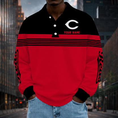 SPECIAL EDITION - NEW CUSTOMIZED MLB05 CRS CINCINNATI REDS MEN'S LONG SLEEVE POLO