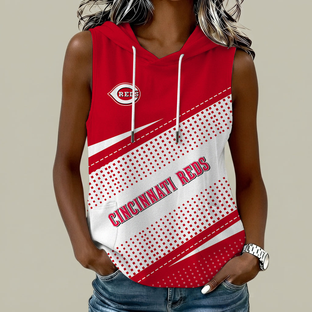 [FLASH SALE] NEW CUSTOMIZED MLB05 CRS CINCINNATI REDS WOMEN'S SLEEVELESS HOODED POCKET TANK TOP
