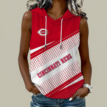 [FLASH SALE] NEW CUSTOMIZED MLB05 CRS CINCINNATI REDS WOMEN'S SLEEVELESS HOODED POCKET TANK TOP