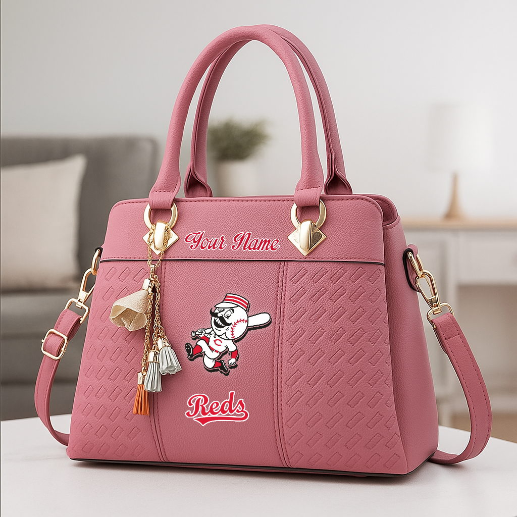 LIMITED EDITION - NEW CUSTOMIZED MLB05 CRS CINCINNATI REDS ZIP HANDBAG MULTICOLOR