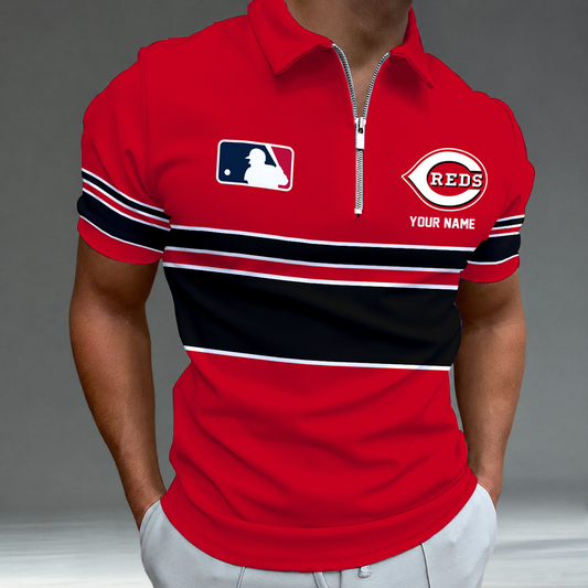 [FLASH SALE] NEW CUSTOMIZED MLB05 CRS CINCINNATI REDS ZIP POLO SHIRT