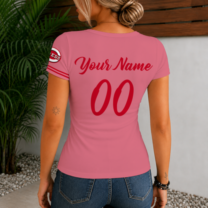 [FLASH SALE] NEW CUSTOMIZED MLB05 CRS CINCINNATI REDS WOMEN'S SHORT SLEEVE HENLEY T-SHIRT