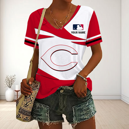 LIMITED EDITION - NEW CUSTOMIZED MLB05 CRS CINCINNATI REDS V-NECK FEMALE SHIRT