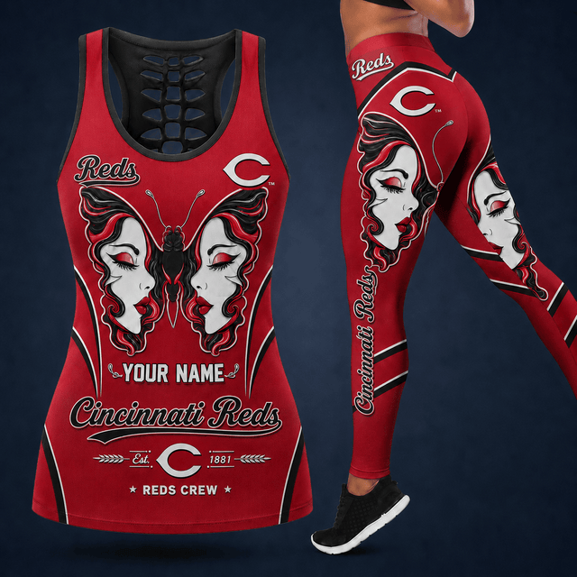 [FLASH SALE] NEW CUSTOMIZED MLB05 CRS CINCINNATI REDS HOLLOW TANK TOP & LEGGINGS SET