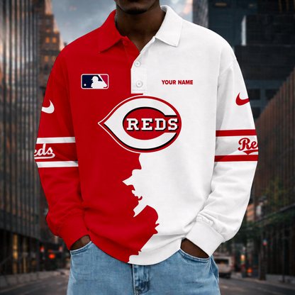 LIMITED EDITION - NEW CUSTOMIZED MLB05 CRS CINCINNATI REDS MEN LONG SLEEVE POLO