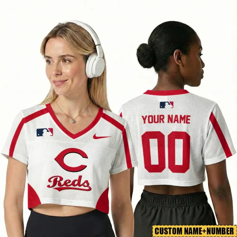 [FLASH SALE] NEW CUSTOMIZED MLB05 CRS CINCINNATI REDS V-NECK JERSEY CROP TOP