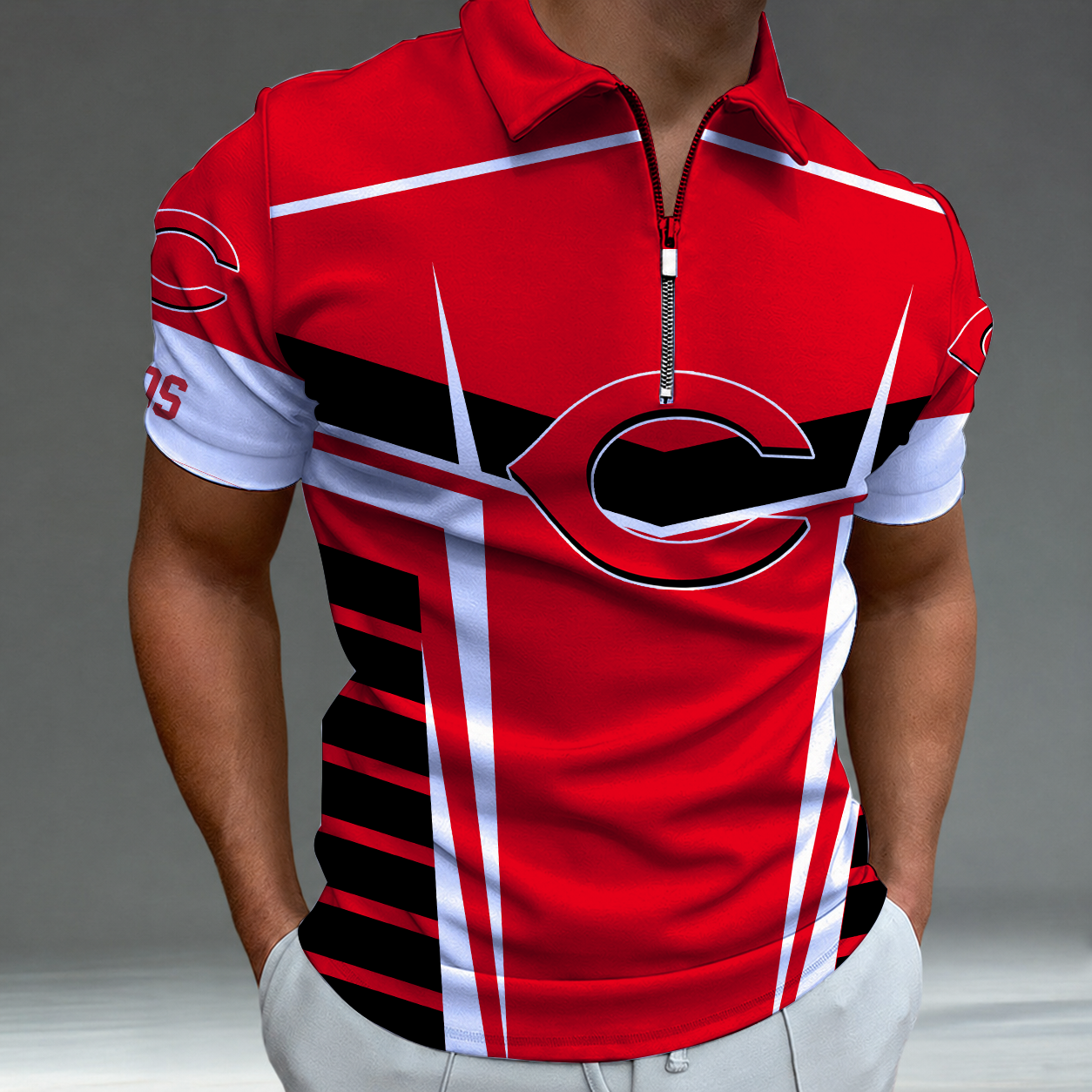 LIMITED EDITION - NEW CUSTOMIZED MLB05 CRS CINCINNATI REDS ZIP POLO SHIRT