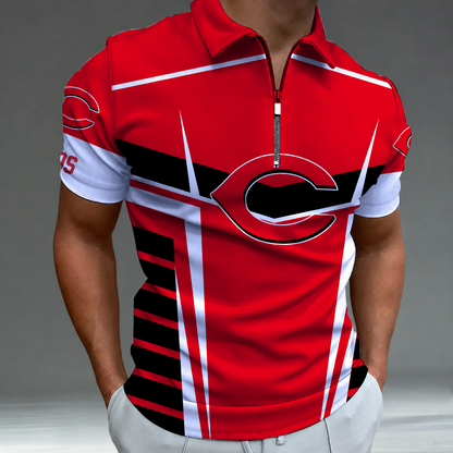 LIMITED EDITION - NEW CUSTOMIZED MLB05 CRS CINCINNATI REDS ZIP POLO SHIRT