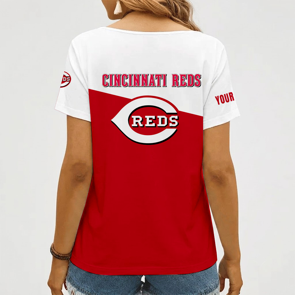 [FLASH SALE] NEW CUSTOMIZED MLB05 CRS CINCINNATI REDS V-NECK FEMALE SHIRT