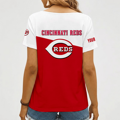[FLASH SALE] NEW CUSTOMIZED MLB05 CRS CINCINNATI REDS V-NECK FEMALE SHIRT