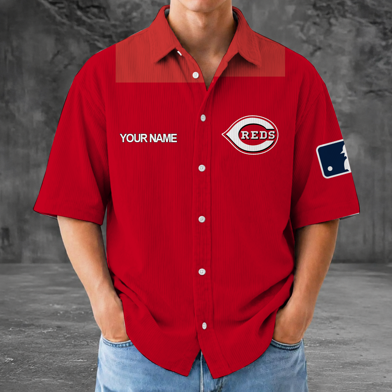 [FLASH SALE] NEW CUSTOMIZED MLB05 CRS CINCINNATI KHAKIS SEERSUCKER BUTTON SHIRT