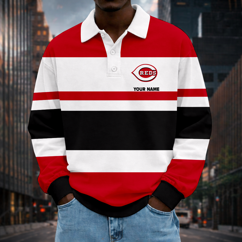 LIMITED EDITION - NEW CUSTOMIZED MLB05 CRS CINCINNATI REDS MEN LONG SLEEVE POLO