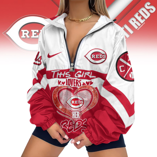 LIMITED EDITION - NEW CUSTOMIZED MLB05 CRS CINCINNATI REDS V-NECK ZIPPER SWEATSHIRT JACKET