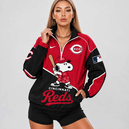[FLASH SALE] NEW CUSTOMIZED MLB05 CRS CINCINNATI REDS V-NECK ZIPPER SWEATSHIRT JACKET
