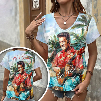 [FAN FAVORITE] NEW CUSTOMIZED ELVIS PRESLEY V-NECK FEMALE SHIRT