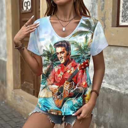 [FAN FAVORITE] NEW CUSTOMIZED ELVIS PRESLEY V-NECK FEMALE SHIRT