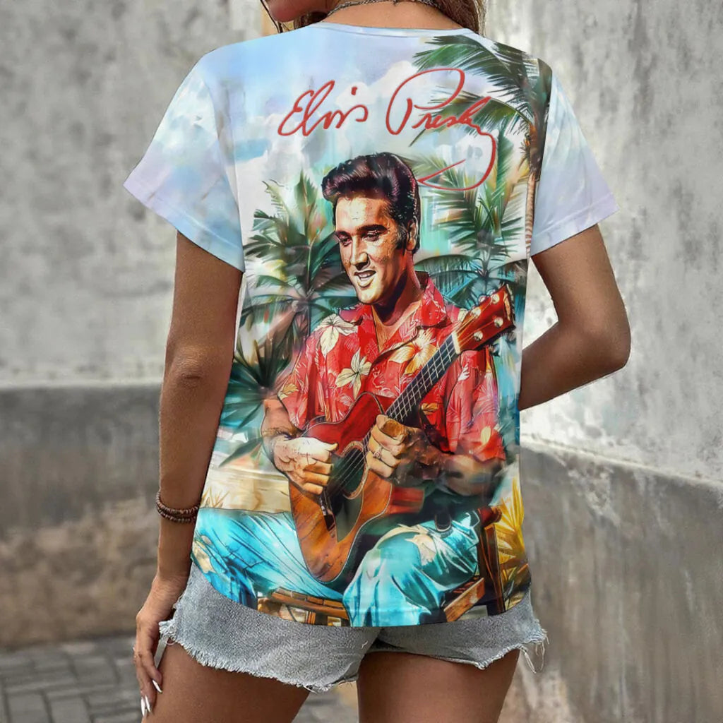 [FAN FAVORITE] NEW CUSTOMIZED ELVIS PRESLEY V-NECK FEMALE SHIRT