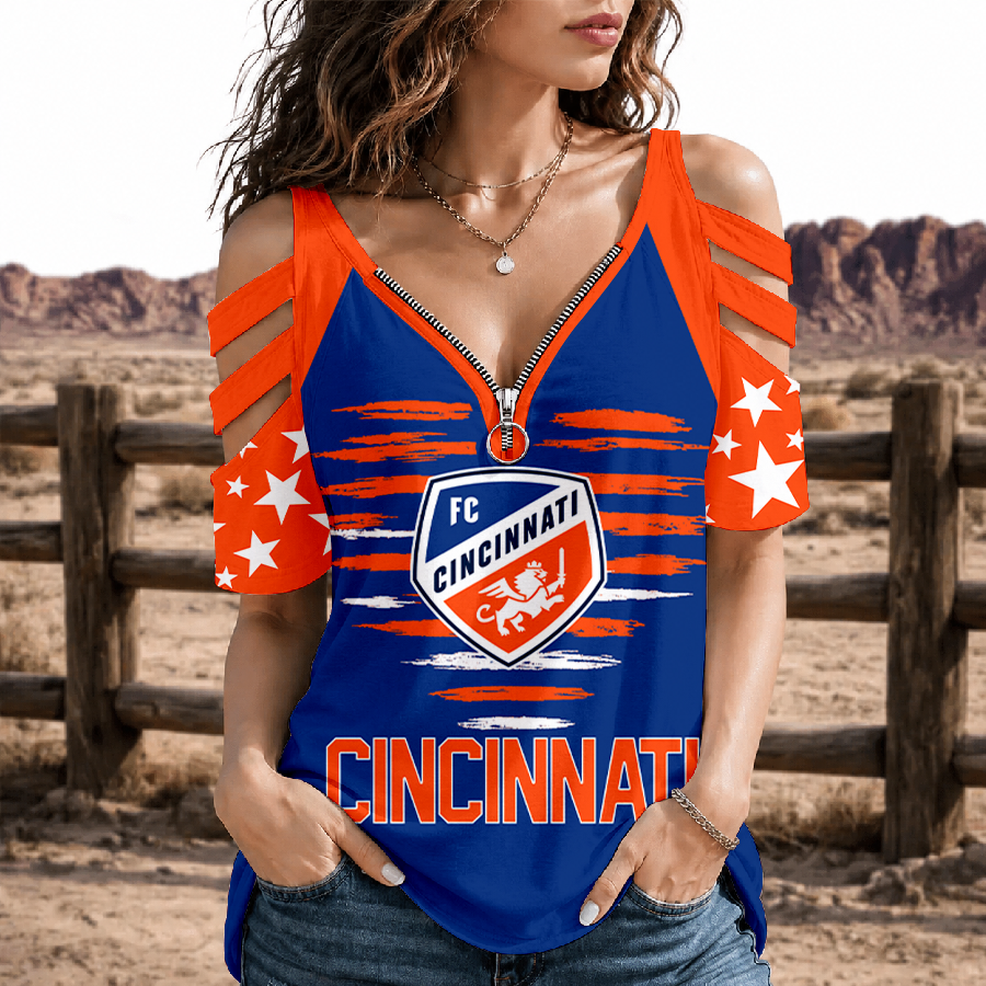 [FAN EXCLUSIVE] NEW CUSTOMIZED MLS05 FCC FC CINCINNATI STRAPPY COLD-SHOULDER TOP