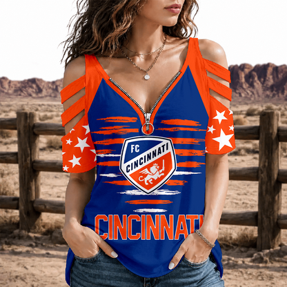 [FAN EXCLUSIVE] NEW CUSTOMIZED MLS05 FCC FC CINCINNATI STRAPPY COLD-SHOULDER TOP